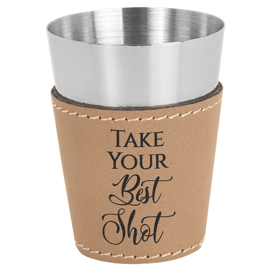 Light Brown 2 oz. Laserable Leatherette & Stainless Steel Shot Glass