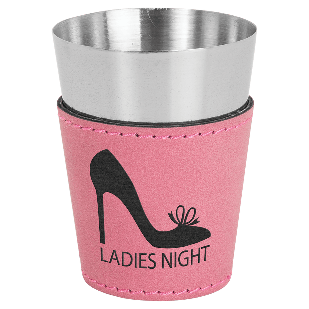 Pink 2 oz. Laserable Leatherette & Stainless Steel Shot Glass