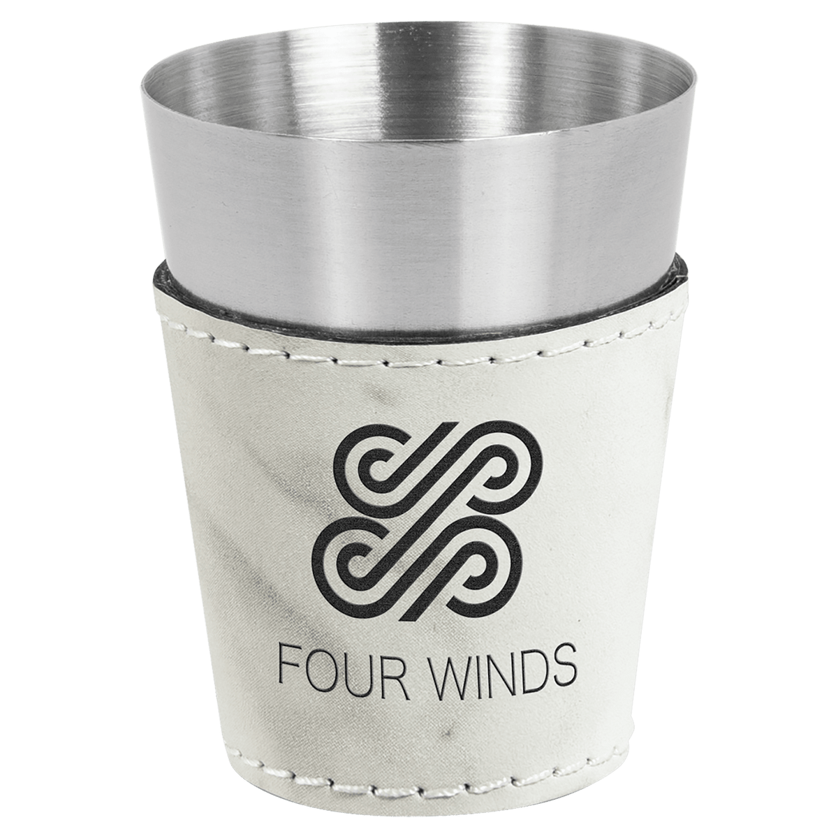 White Marble 2 oz. Laserable Leatherette & Stainless Steel Shot Glass