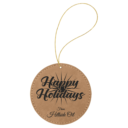 Light Brown Gold Laserable Leatherette Round Ornament with String