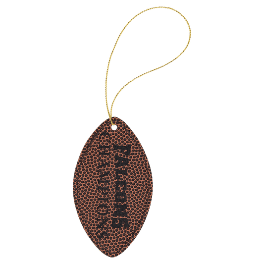 Football Laserable Leatherette Ornament with Gold String