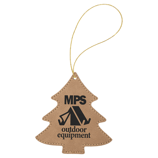 Light Brown Gold Laserable Leatherette Tree Ornament with String