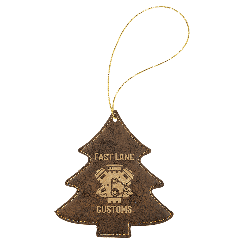 Rustic/Gold Gold Laserable Leatherette Tree Ornament with String
