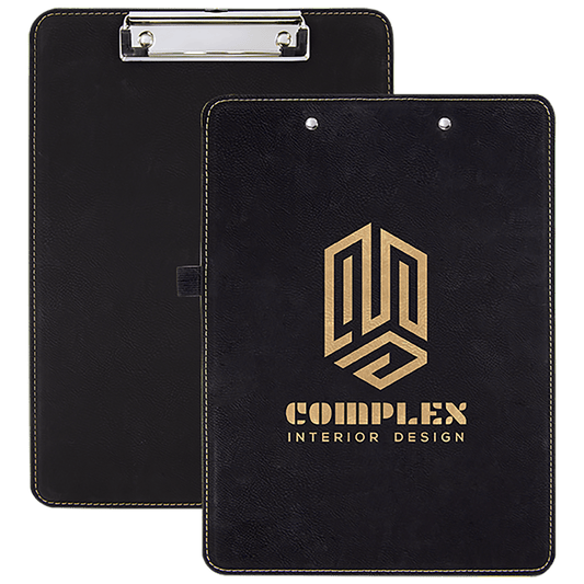Black/Gold 9" x 12 1/2" Laserable Leatherette Clipboard