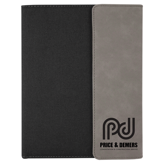 Gray Laserable Leatherette / Black 7" x 9" Canvas Portfolio with Notepad