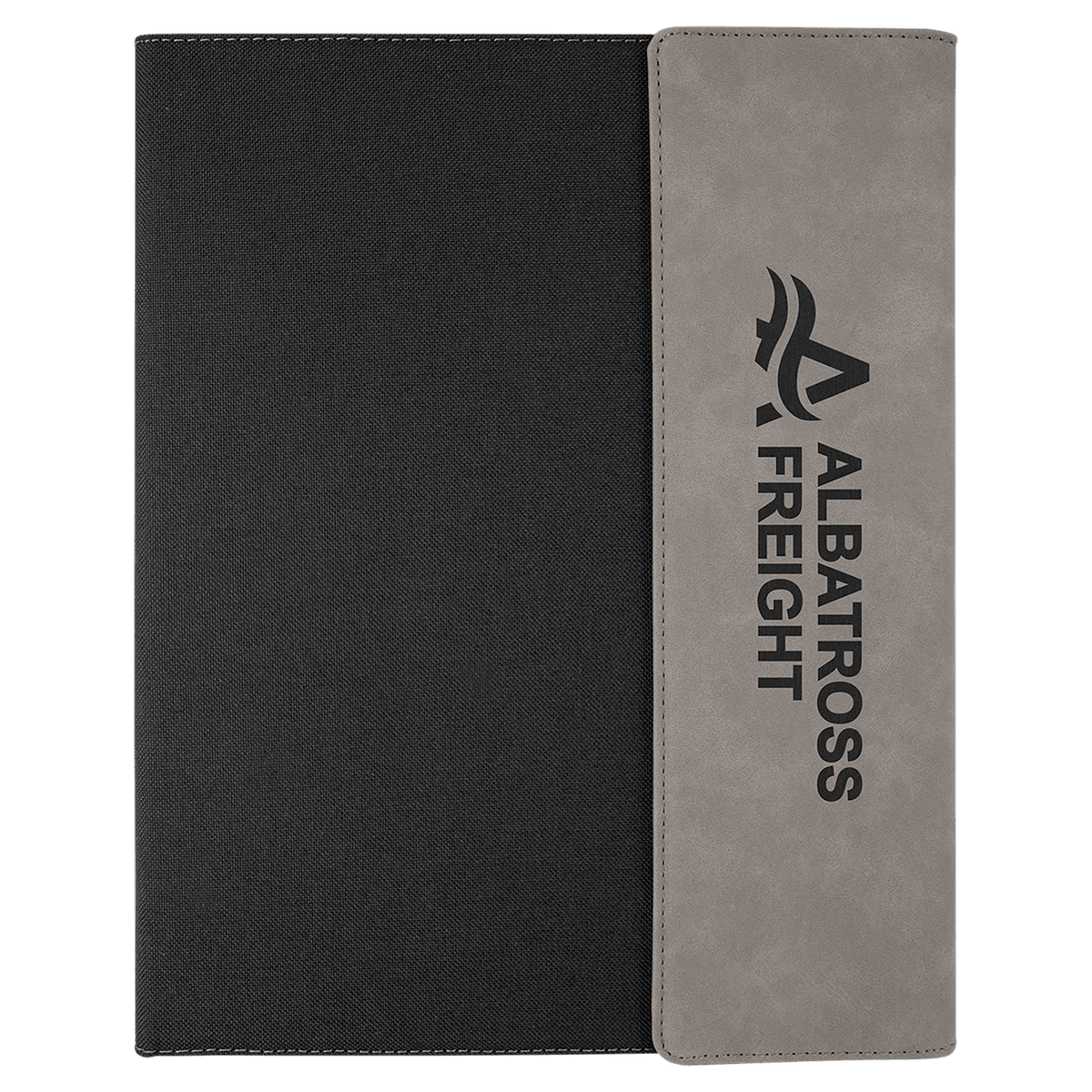 Gray Laserable Leatherette / Black 9 1/2" x 12" Laserable Leatherette / Canvas Portfolio with Notepad