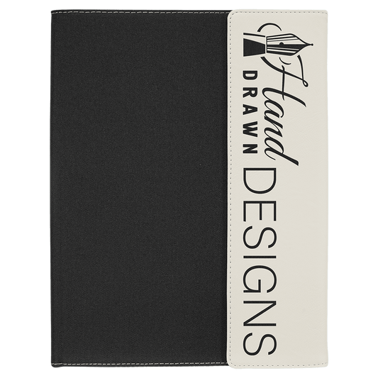 White Laserable Leatherette / Black 9 1/2" x 12" Canvas Portfolio with Note Pad