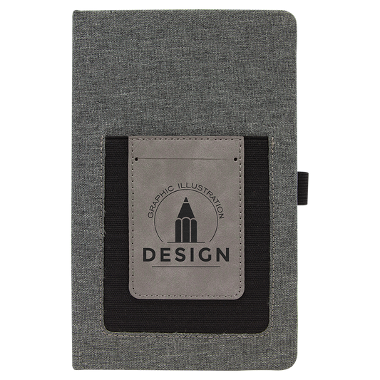 Gray w/Gray 5 1/4" x 8 1/4" Laserable Leatherette Journal with Cell/Card Slot