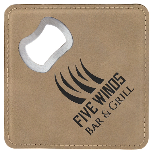 Light Brown 2 4" x 4" Square Laserable Leatherette 6-Coaster Set
