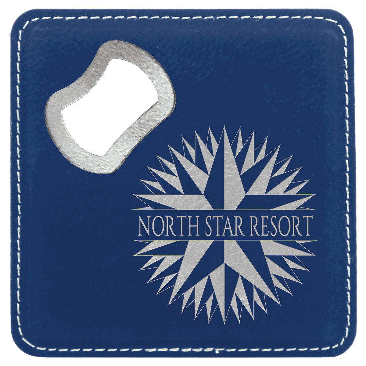 Blue/Silver 2 4" x 4" Square Laserable Leatherette 6-Coaster Set
