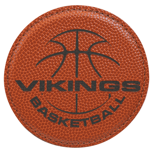 Basketball 4" Round Laserable Leatherette Coaster