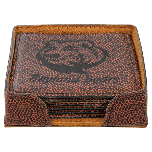 4" x 4" Football Square Laserable Leatherette 6-Coaster Set
