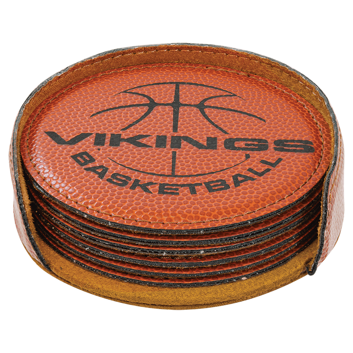 Basketball 2 4" Round Laserable Leatherette 6-Coaster Set