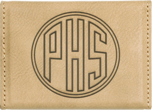 Light Brown 3 3/4" x 2 3/4" Laserable Leatherette Hard Business Card Holder