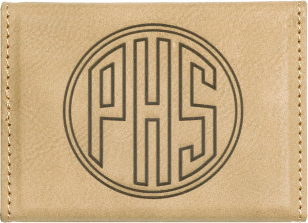 Light Brown 3 3/4" x 2 3/4" Laserable Leatherette Hard Business Card Holder