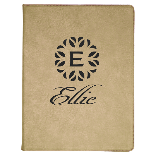 Light Brown 9 1/2" x 12" Laserable Leatherette Portfolio with Notepad