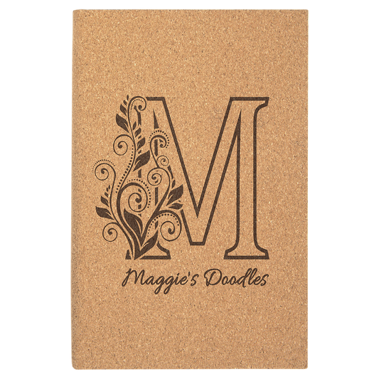 Cork 5 1/4" x 8 1/4" Laserable Leatherette Sketch Book with Unlined Notepad