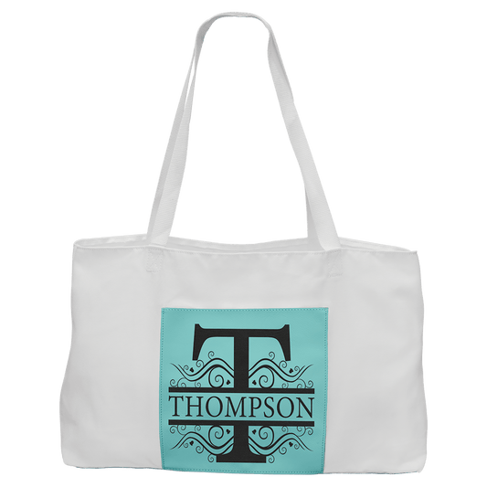 White Bag with 5" Teal 19" x 12" Laserable Leatherette Gusset