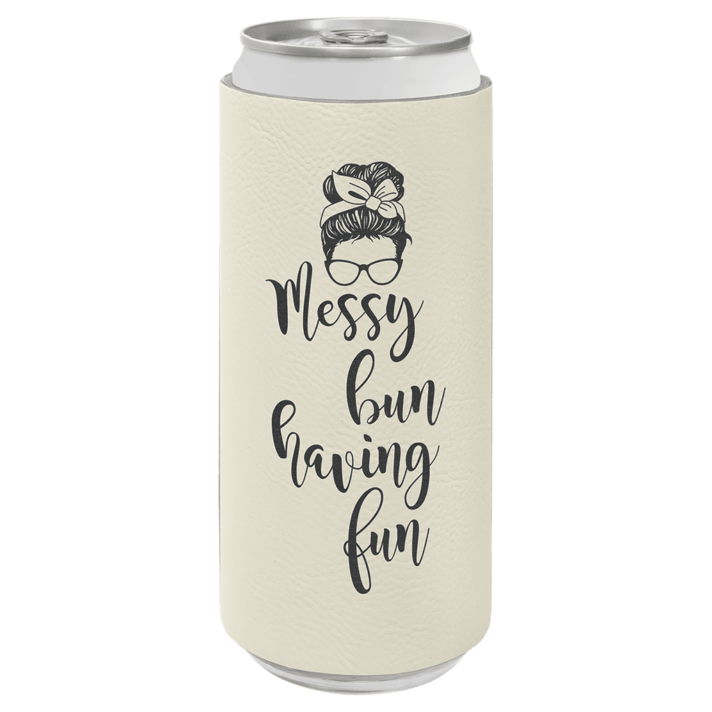 White 3 Laserable Leatherette Slim Beverage Holder