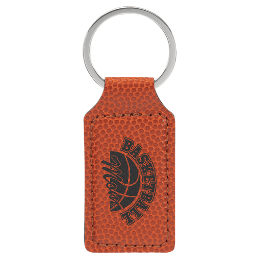 Basketball 2 3/4" x 1 1/4" Laserable Leatherette Rectangle Keychain