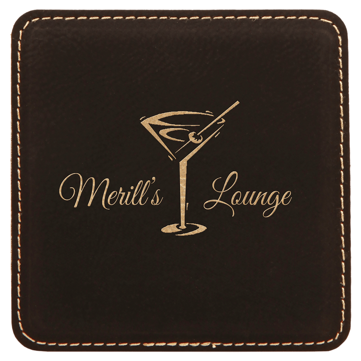 Black/Gold 2 4" x 4" Square Laserable Leatherette 6-Coaster Set