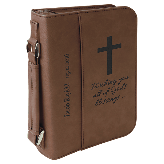 Dark Brown 6 3/4" x 9 1/4" Leatherette Book/Bible Cover with Handle & Zipper