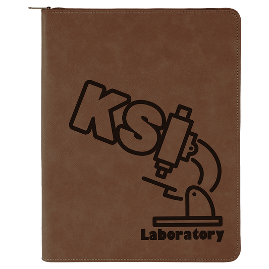 Dark Brown 9 1/2" x 12" w/ Zipper Laserable Leatherette Portfolio with Notepad