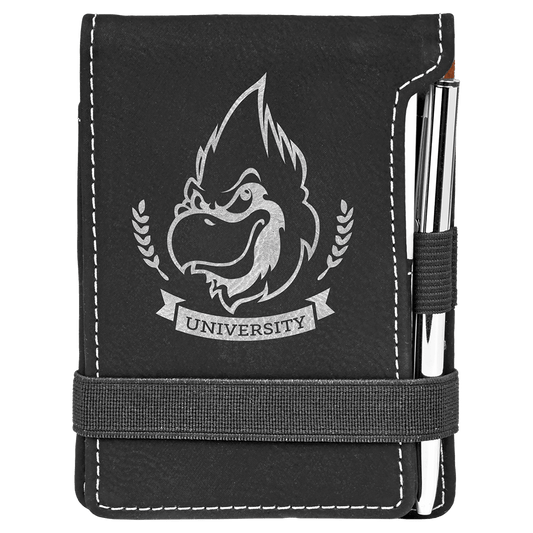 Black/Silver 3 1/4" x 4 3/4" Laserable Leatherette Mini Notepad with Pen