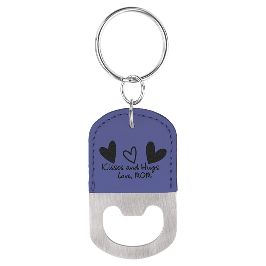 Purple Oval Laserable Leatherette Bottle Opener Keychain