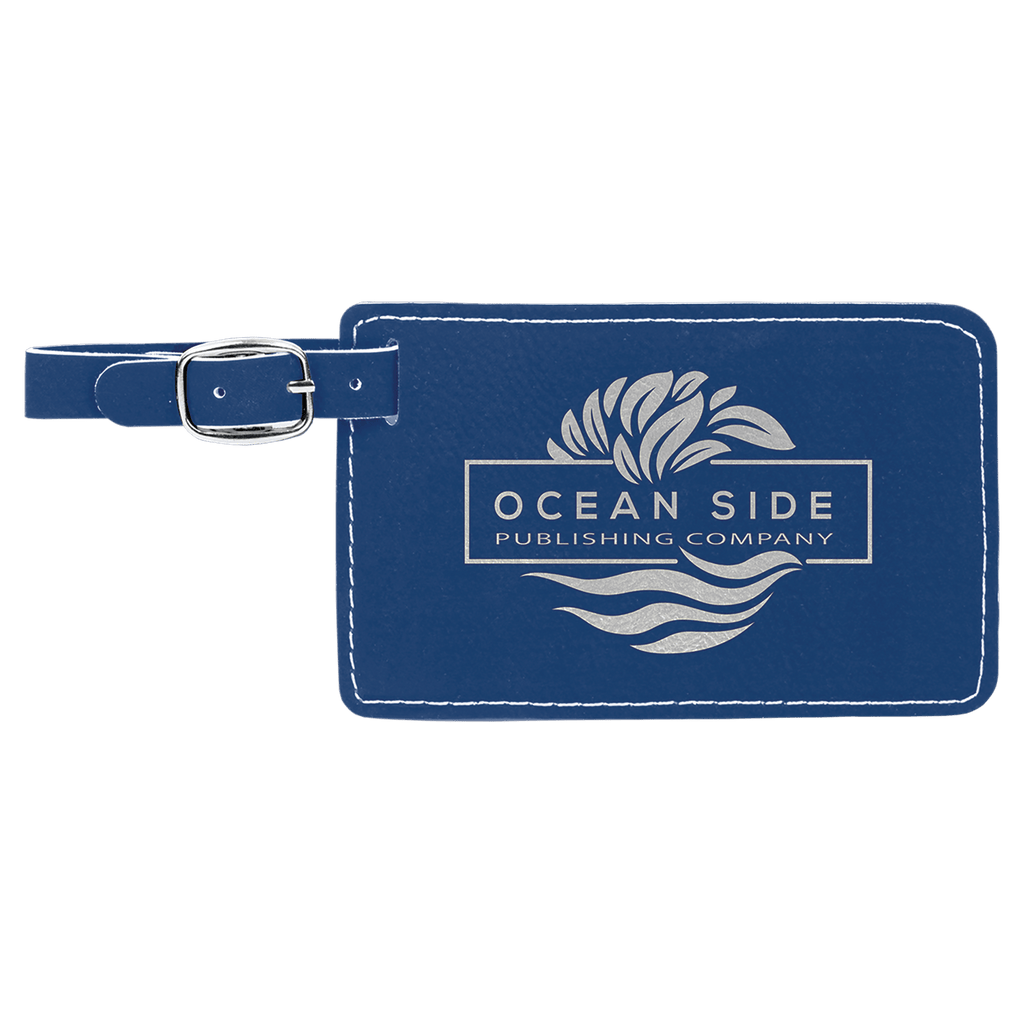 Blue/Silver 4 1/4" x 2 3/4" Laserable Leatherette Luggage Tag
