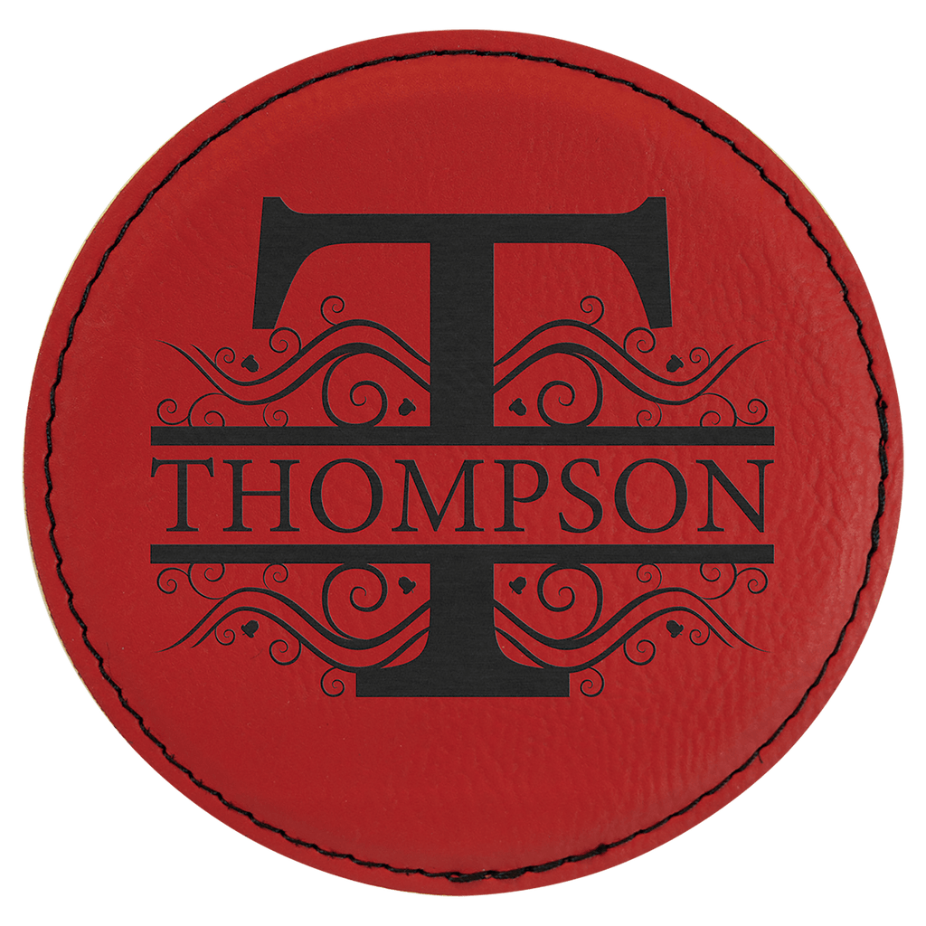 Red 4" Round Laserable Leatherette 6-Coaster Set
