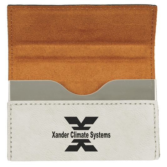 White 3 3/4" x 2 3/4" Laserable Leatherette Hard Business Card Holder