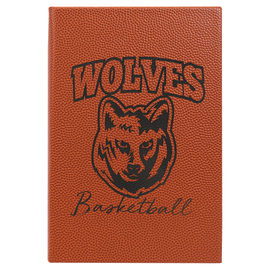 Basketball 5 1/4" x 8 1/4" Laserable Leatherette Journal with Lined Notepad