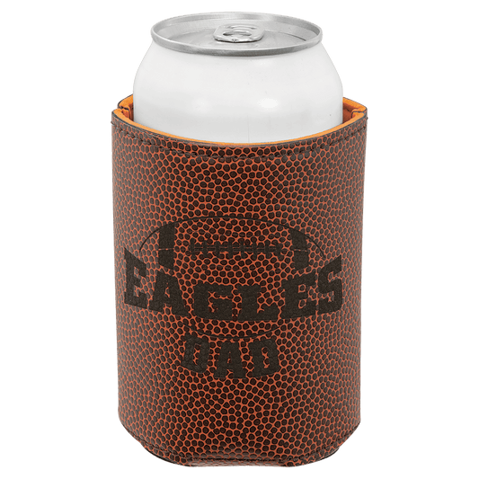 Football 3 3/4" Laserable Leatherette Beverage Holder