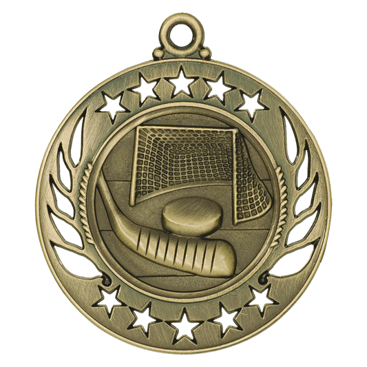 Antique Gold 2 1/4" Hockey Galaxy Medal