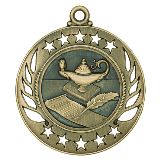 Antique Gold 2 1/4" Lamp of Knowledge Galaxy Medal