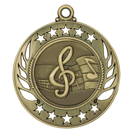Antique Gold 2 1/4" Music Galaxy Medal