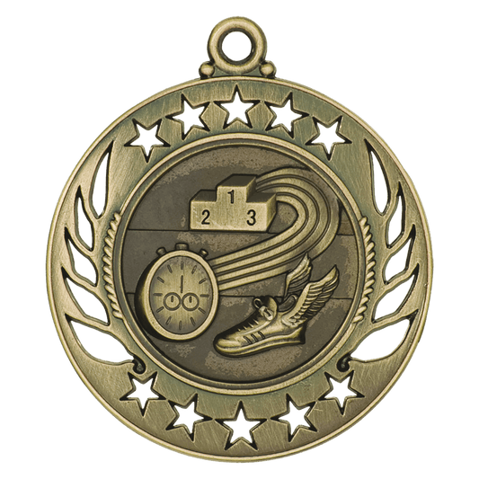 Antique Gold 2 1/4" Track Galaxy Medal