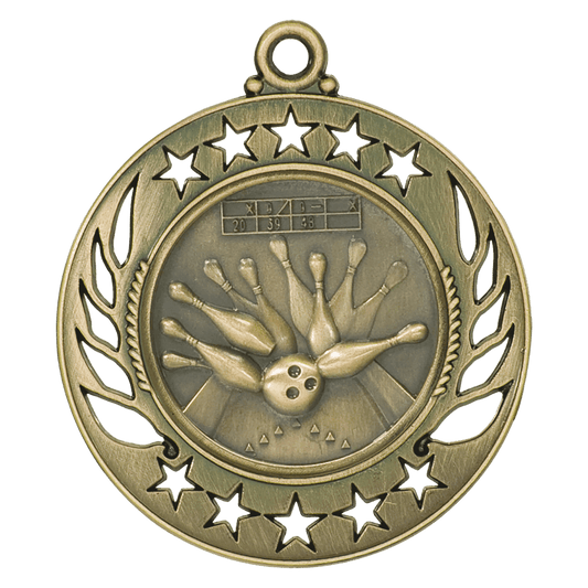 Antique Gold 2 1/4" Bowling Galaxy Medal