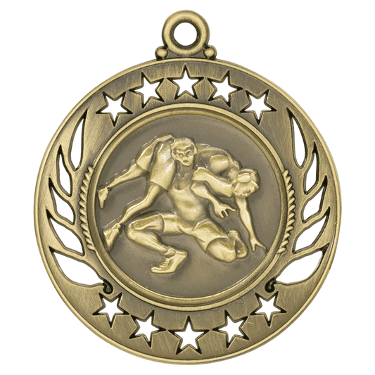 Antique Gold 2 1/4" Wrestling Galaxy Medal