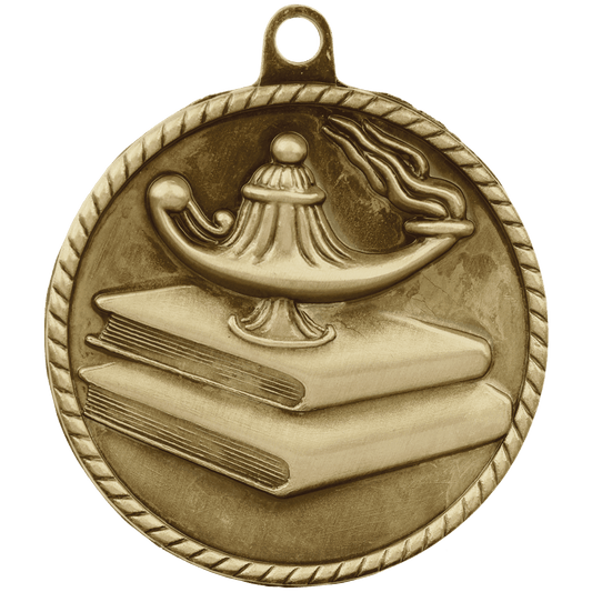 Antique Gold 2" Lamp of Knowledge High Relief Medal