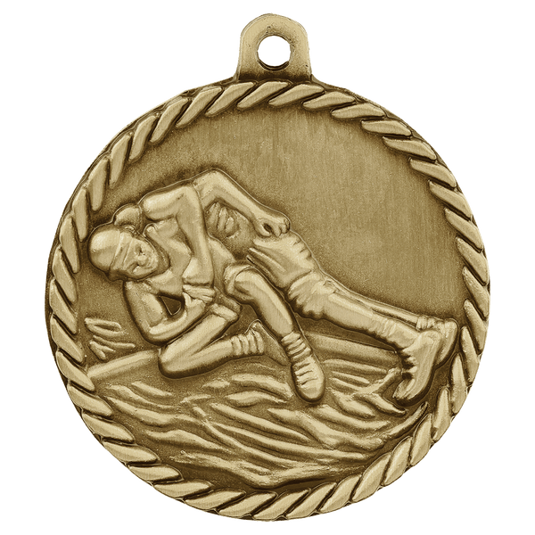 Antique Gold 2" Wrestling High Relief Medal