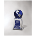 2 5/8" x 5 1/4" Crystal Trophy with Blue Globe and Blue/Silver Plate