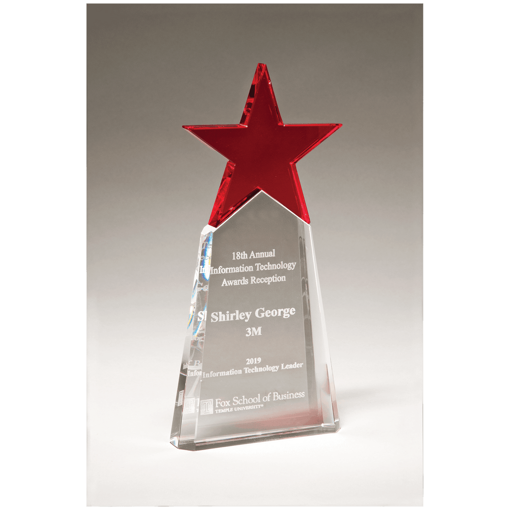 Red Crystal Star on Clear 4 1/8" x 9 1/8" Crystal Base