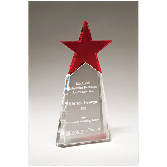Red Crystal Star on Clear 4 1/8" x 9 1/8" Crystal Base