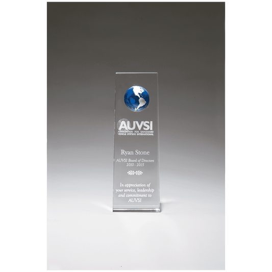 2 3/4" x 8" Crystal Trophy with Blue Globe