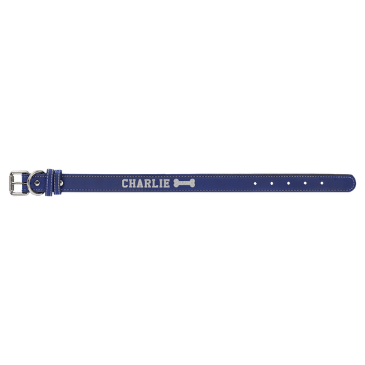 Blue/Silver Small 15" x 3/4" Laserable Leatherette Dog Collar