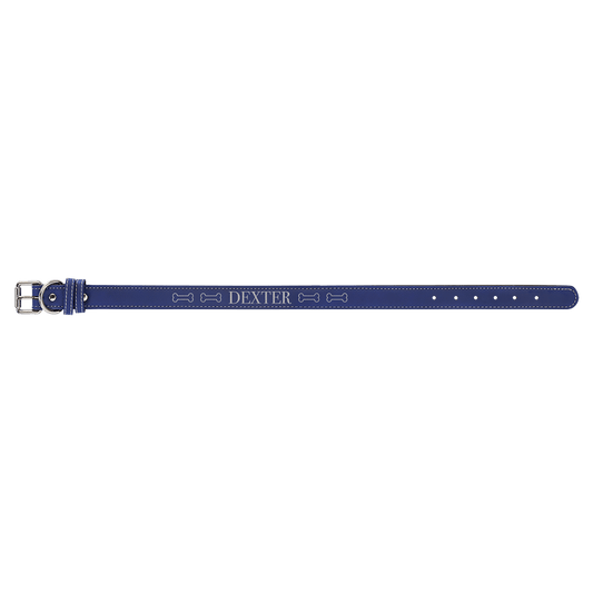 Blue/Silver Extra Large 27" x 1 1/4" Laserable Leatherette Dog Collar