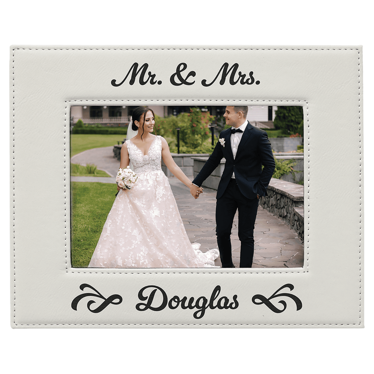 White 5" x 7" Laserable Leatherette Photo Frame