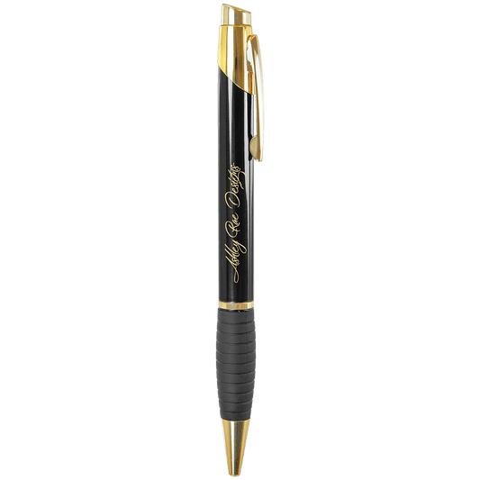 Black Gloss Brass Ballpoint Pen with Gripper